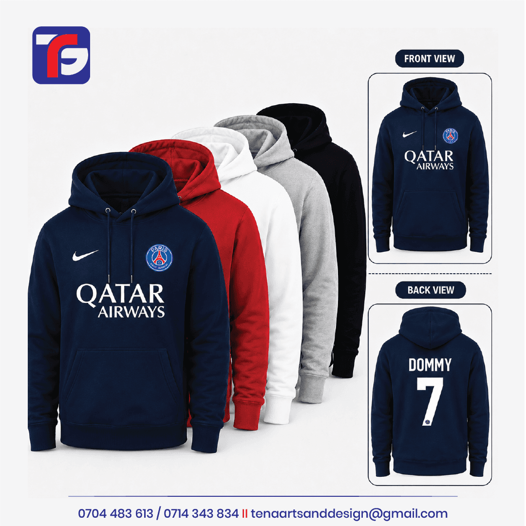 Custom football hoodie printing Kenya – fan-style hoodie design