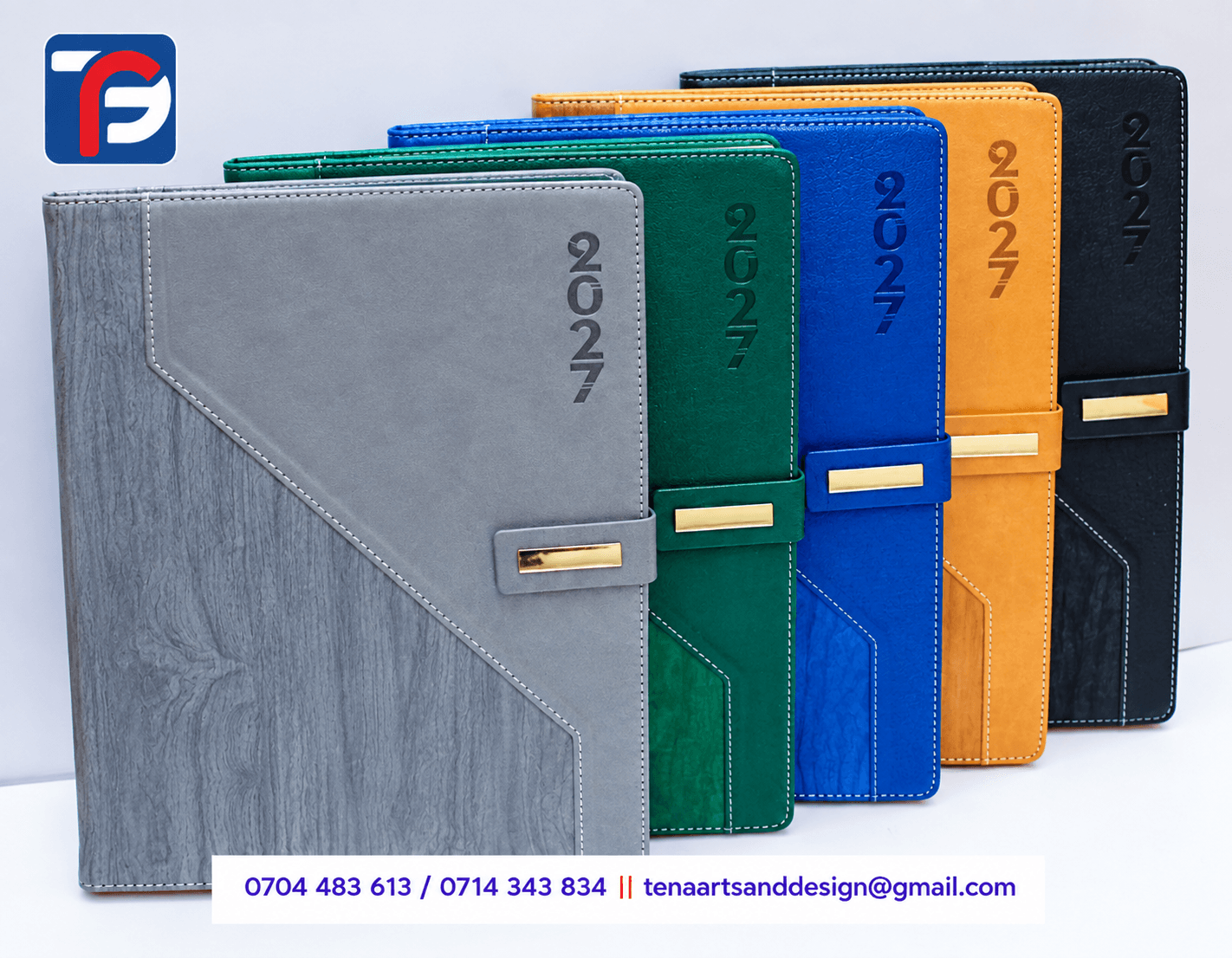 A4 T30 executive diary in grey, wooden, black, blue and green, branded with your logo, Kenya