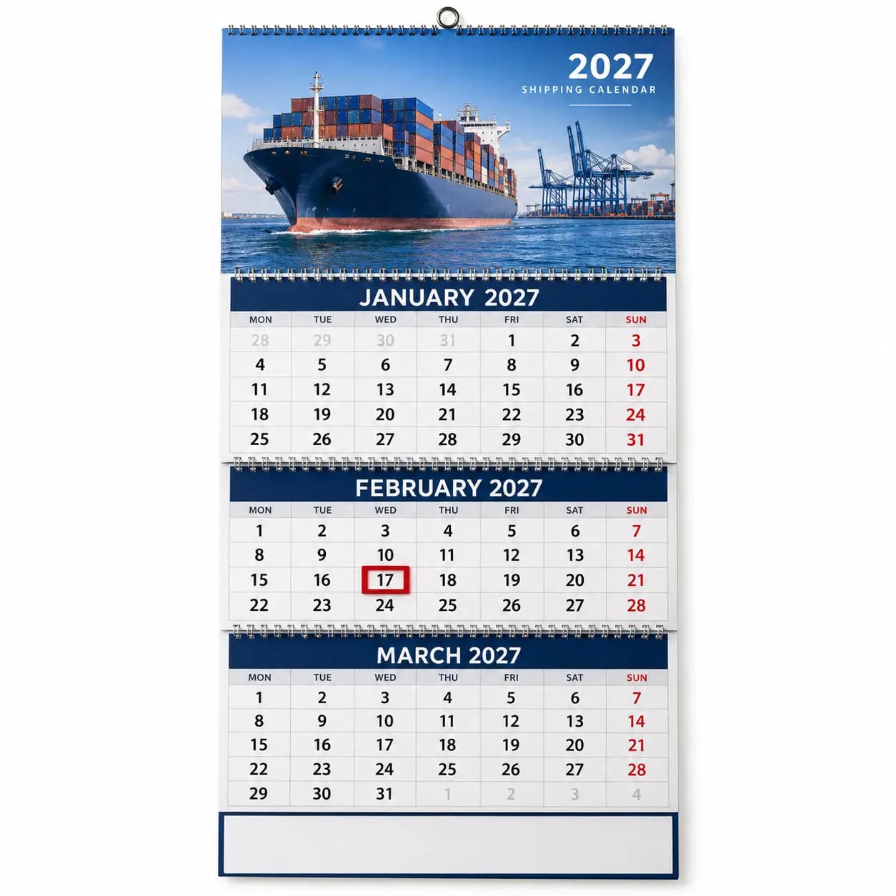2027 shipping calendar with holidays marked