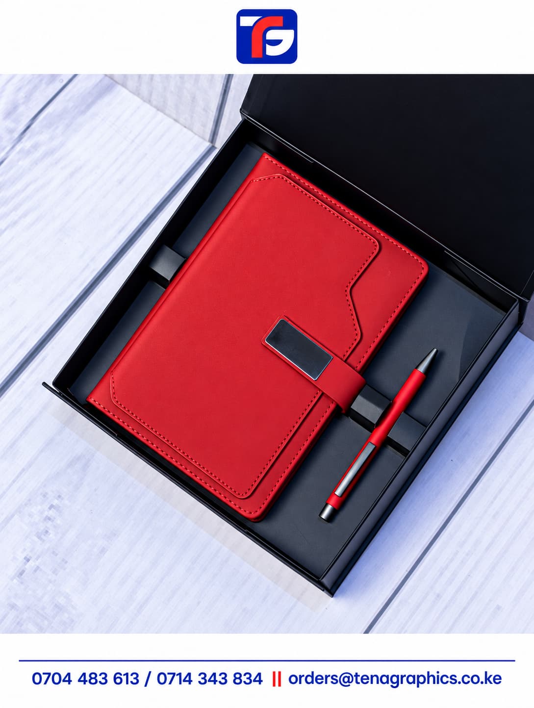 E105 Notebook Pen-Set Kenya, corporate gift set by Tena Graphics in 5 colours
