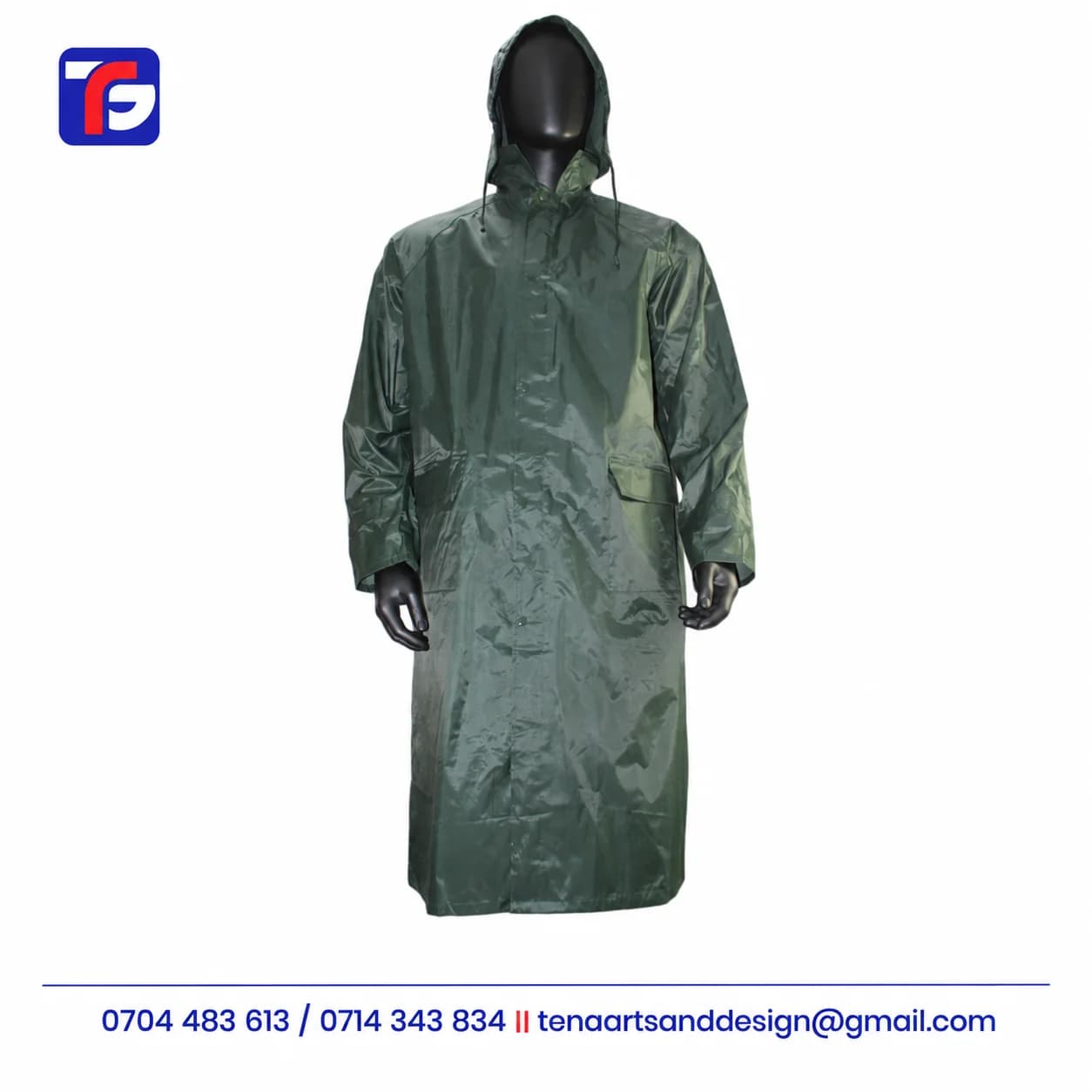 Branded Green Long Raincoat With Lining Kenya