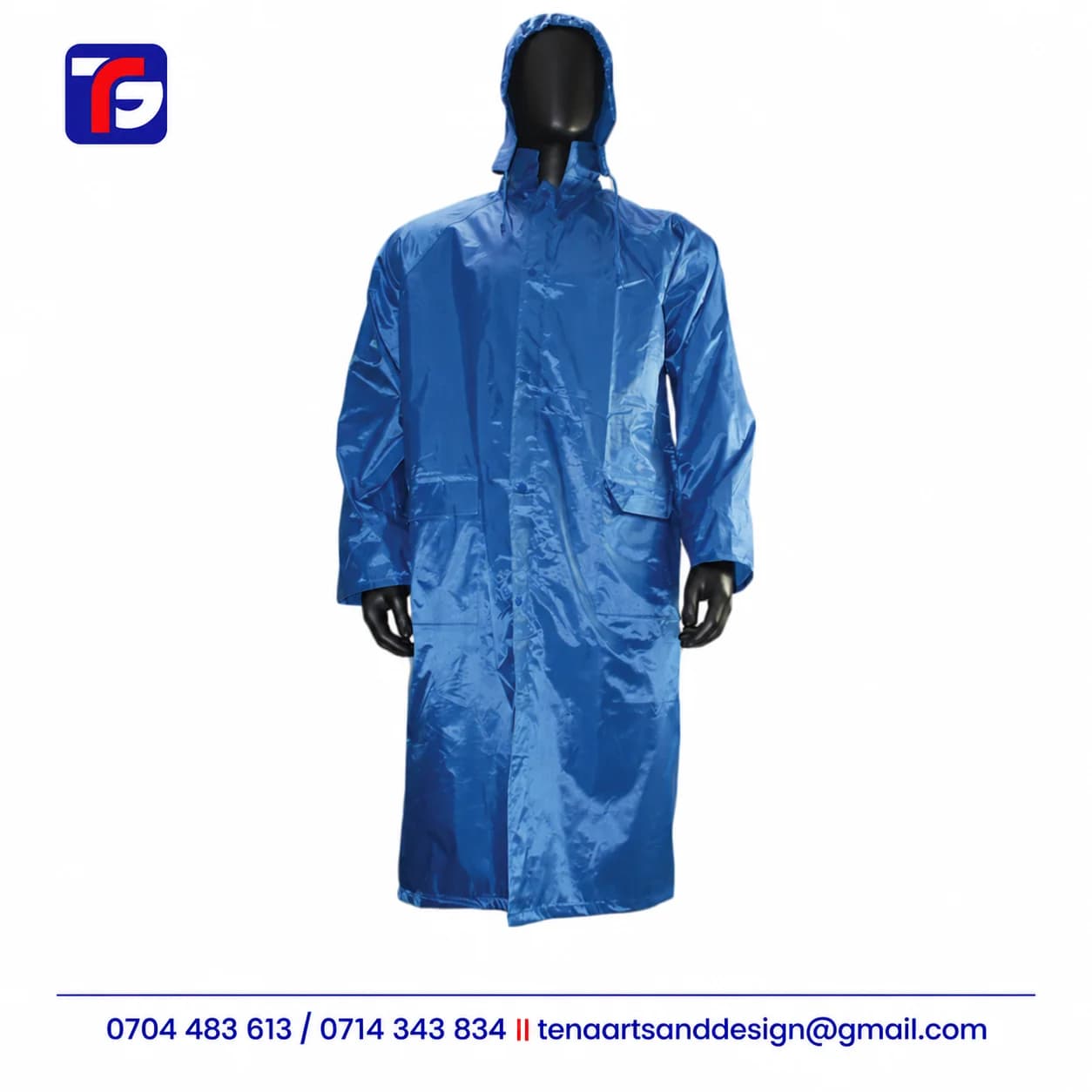 Royal Blue Branded Long Raincoat Kenya
