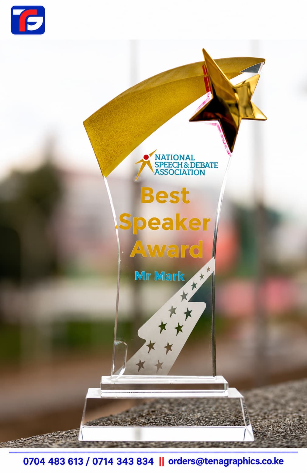 Spiral Award Kenya, custom engraved trophy by Tena Graphics