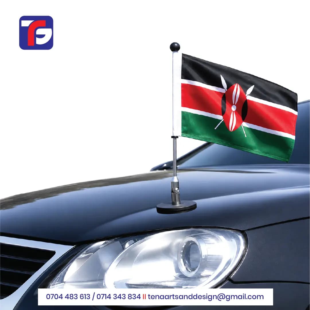 Custom Printed Car Flag Kenya, custom branded by Tena Graphics