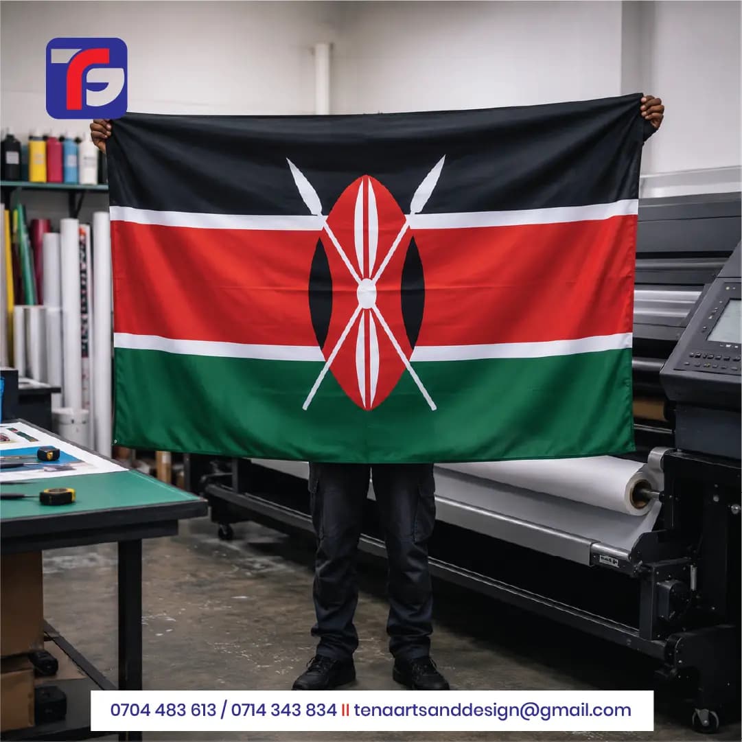 Custom Printed Flag 100cm by 150cm Kenya, custom branded by Tena Graphics