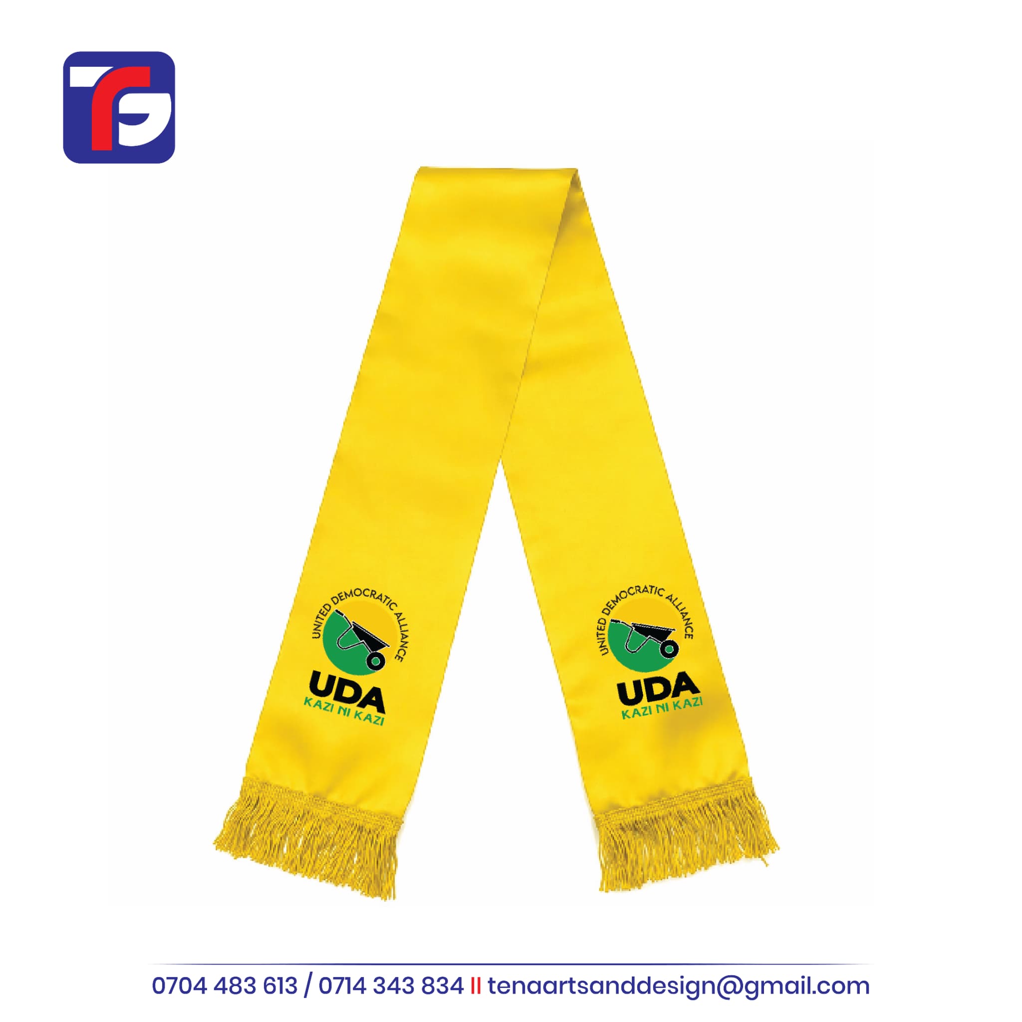 Branded Election Campaign Scarf Kenya, custom branded by Tena Graphics