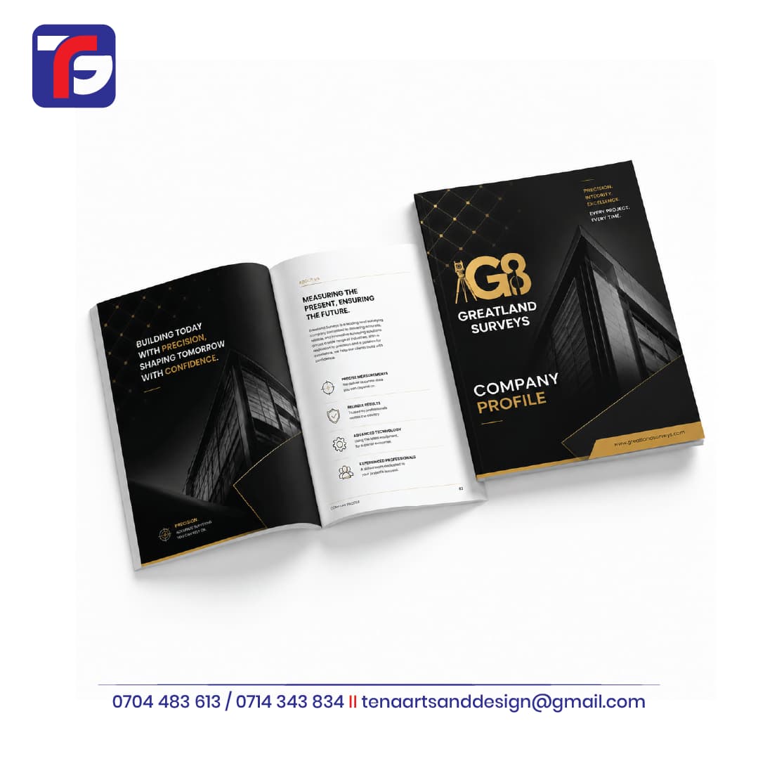 Company Profile Design and Printing Kenya, custom branded by Tena Graphics