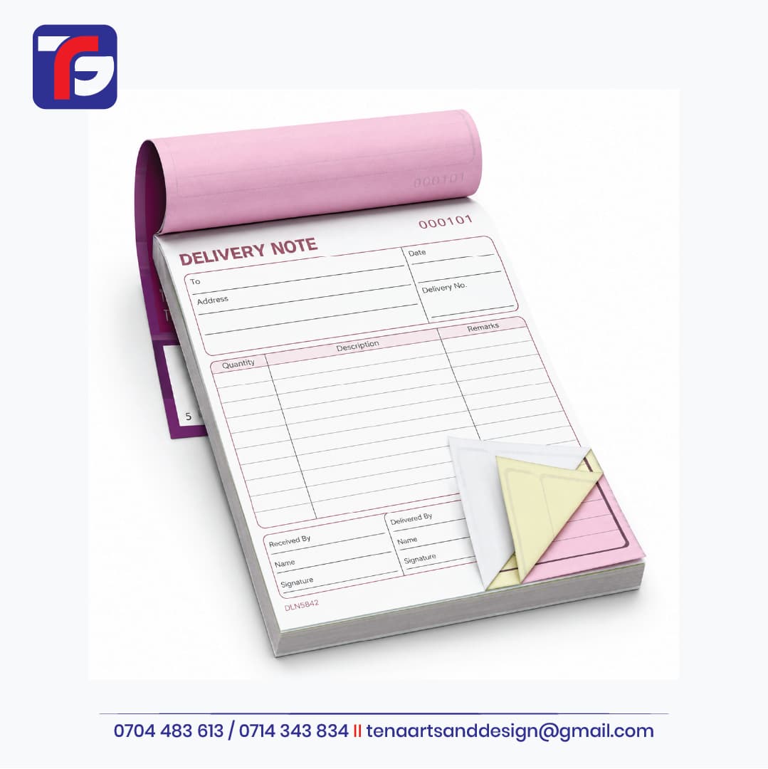 Delivery Book Printing Kenya, custom branded by Tena Graphics