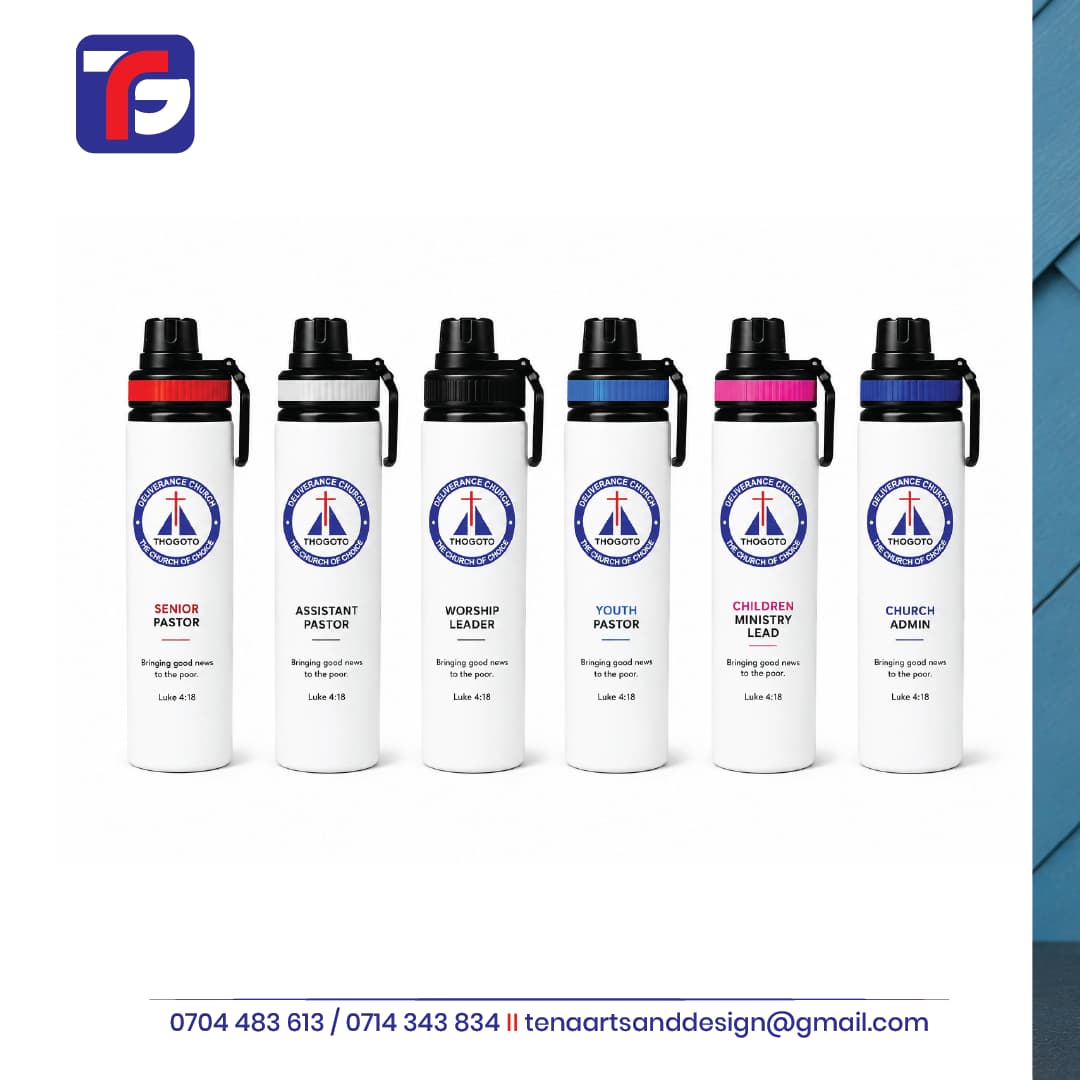 Water Bottle Label Printing Kenya, custom branded by Tena Graphics