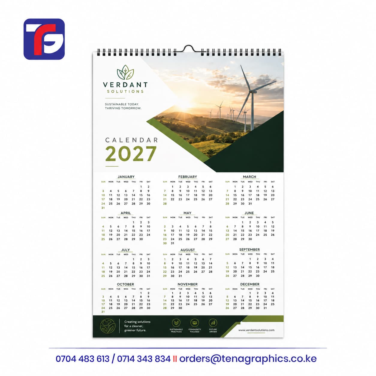 A3 2027 wall calendar printing in Kenya by Tena Graphics
