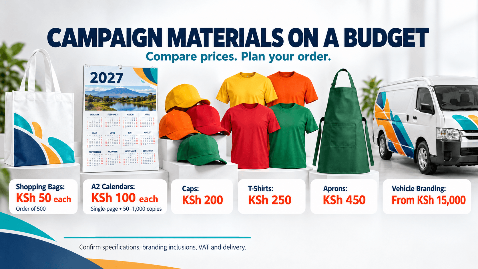 Affordable Campaign Materials in Kenya: Prices for Bags, Calendars, Caps and T-Shirts