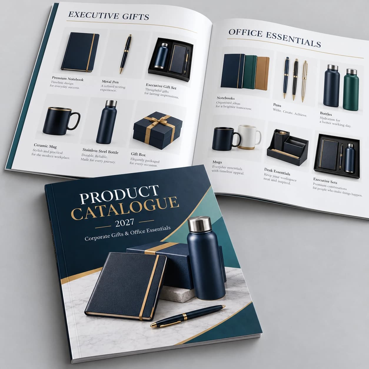 Product catalogue design sample showing photographs, descriptions and prices