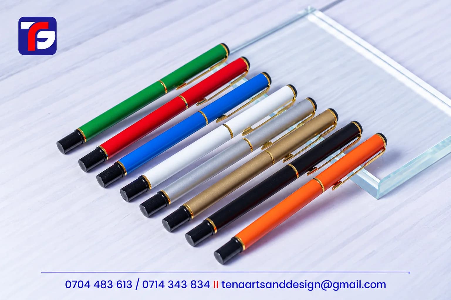 Executive metal pens Kenya in green, red, blue, white, silver, gold, black and orange with gold-tone clips and trim
