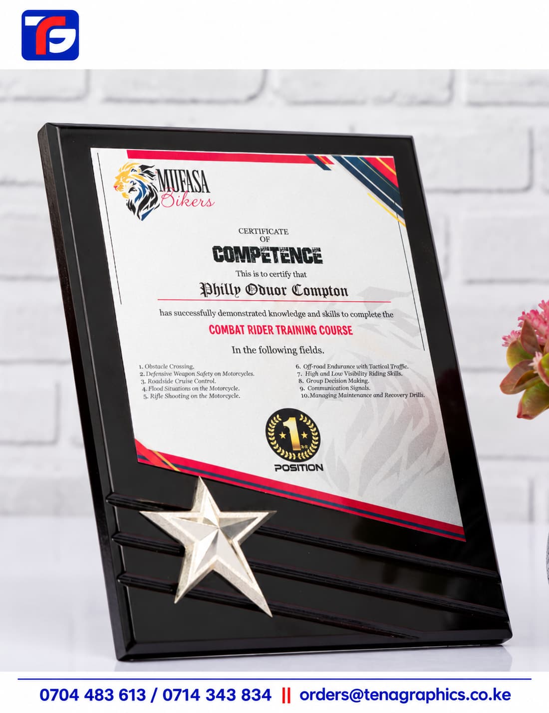 Rectangular Wooden Award with Star Kenya, custom engraved trophy by Tena Graphics