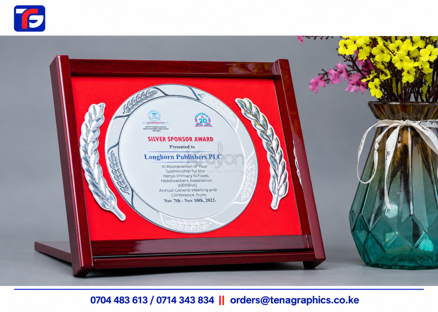 Self Sitting Silver Award Kenya, custom engraved trophy by Tena Graphics